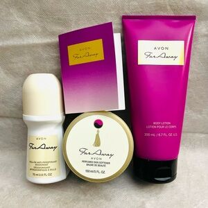 Avon Far Away Body Lotion ,Skin Softener and Deodorant Gift Set -Purple & White